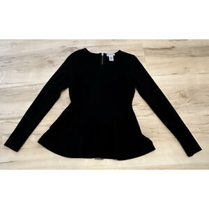 Carmen Marc Valvo Women XS Blouse Peplum Back Zipper Long‎ Sleeve Black